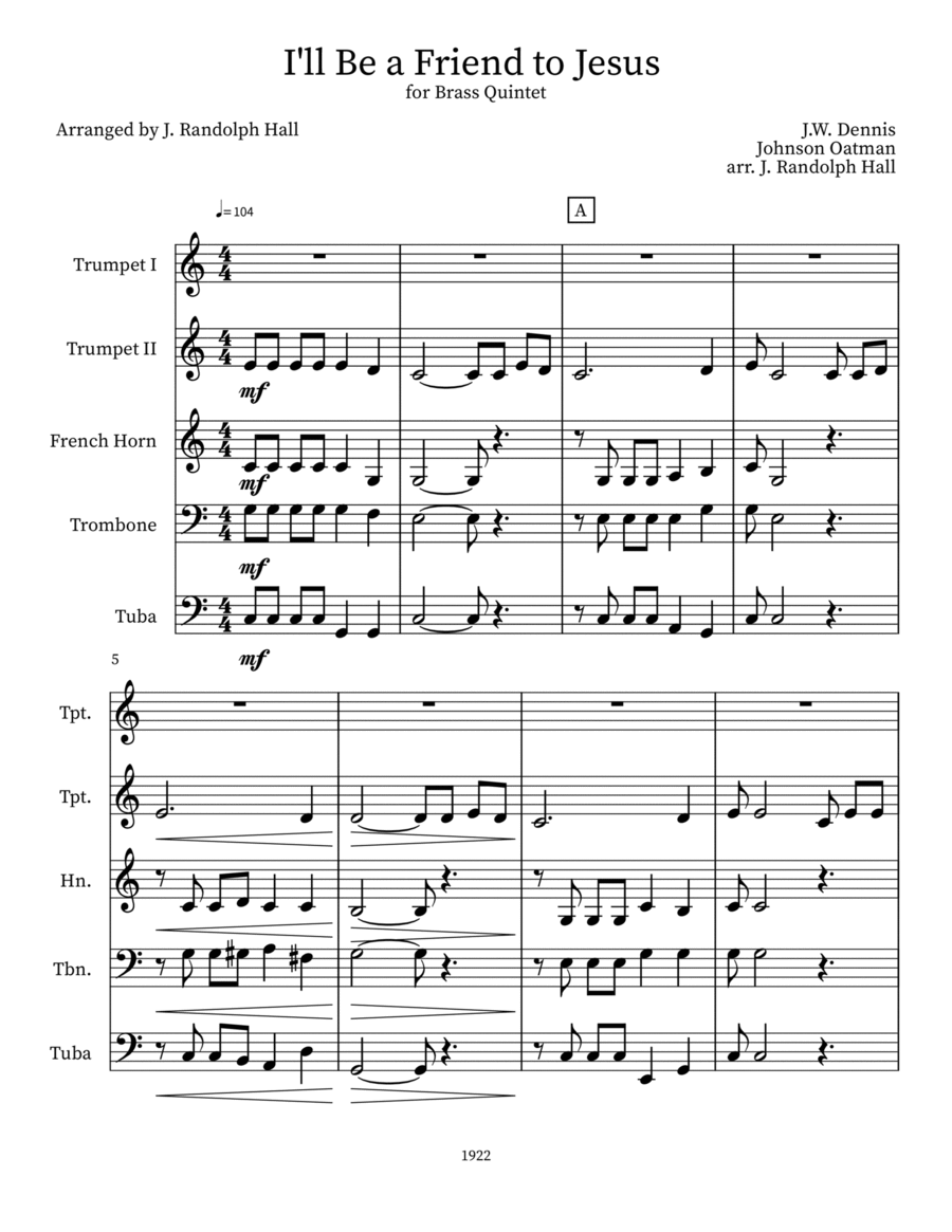 I'll Be a Friend to Jesus Small Ensemble scores gallery preview page 1