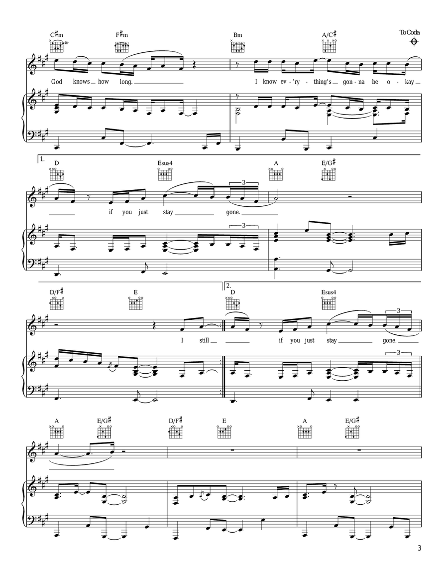 Stay Gone Piano, Vocal, Guitar scores gallery preview page 3