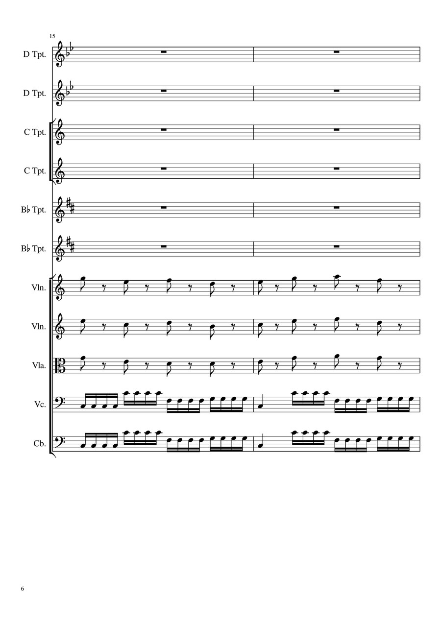 Concerto for Two Trumpets in C major RV537 - Antonio Vivaldi - Score and Parts - Trumpets in Bb, C Chamber Orchestra scores gallery preview page 6