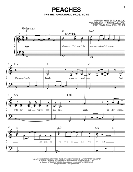 Peaches (The Super Mario Bros Movie OST) - Jack Black Sheet music for  Piano, French horn, Glockenspiel (Mixed Trio)