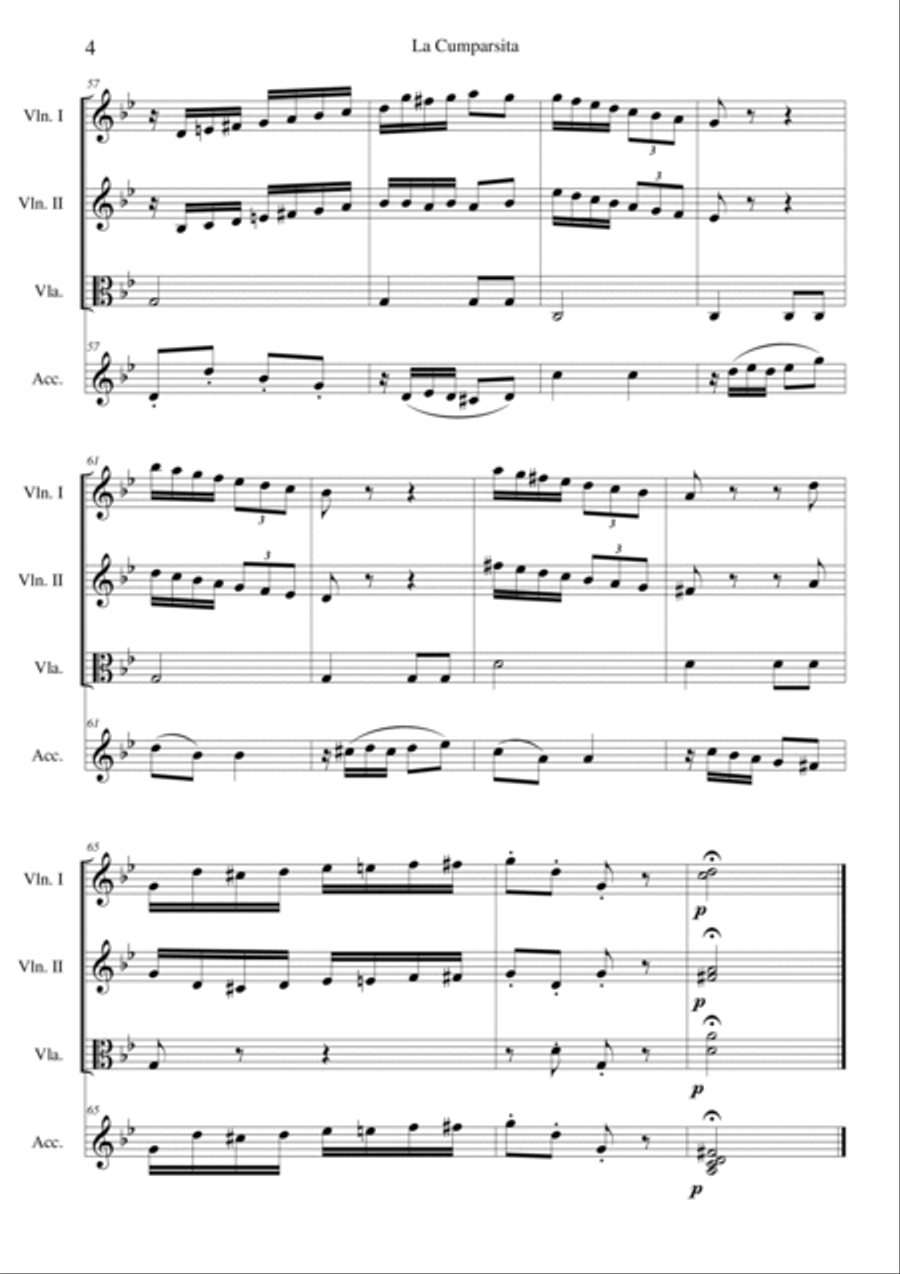 La Cumparsita (1909) Arranged by Graham Dickson-Place for Accordion, Violin 1, Violin 2 and Viola Small Ensemble scores gallery preview page 4