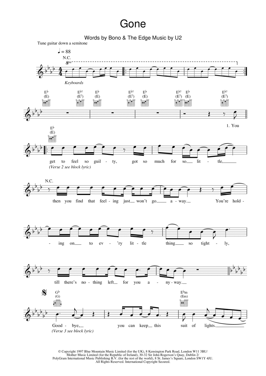 Gone Gone Piano scores gallery preview page 1