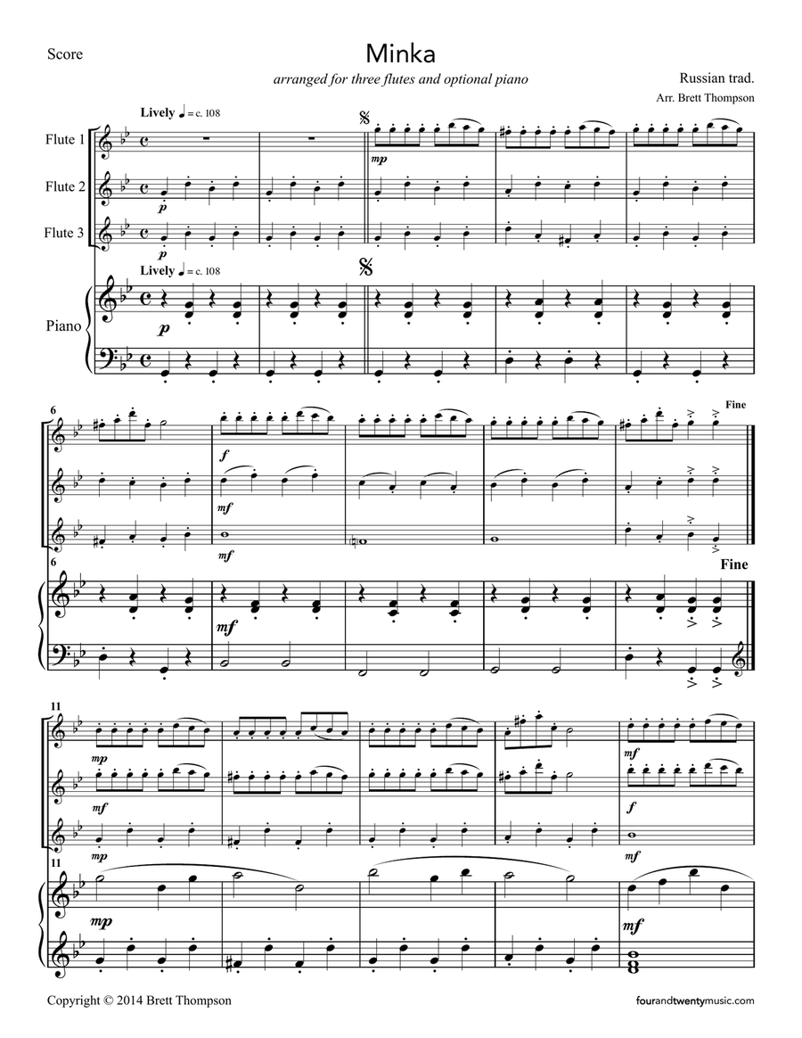 Two Russian Folk Tunes, Minka and Round Dance, - for three flutes and piano Small Ensemble scores gallery preview page 2