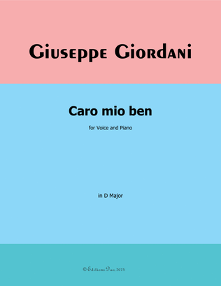 Book cover for Caro mio ben, by Giordani, in D Major