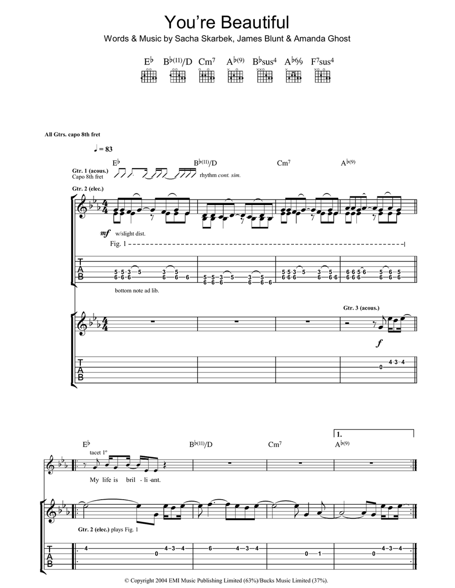You're Beautiful You're Beautiful Acoustic Guitar scores gallery preview page 1