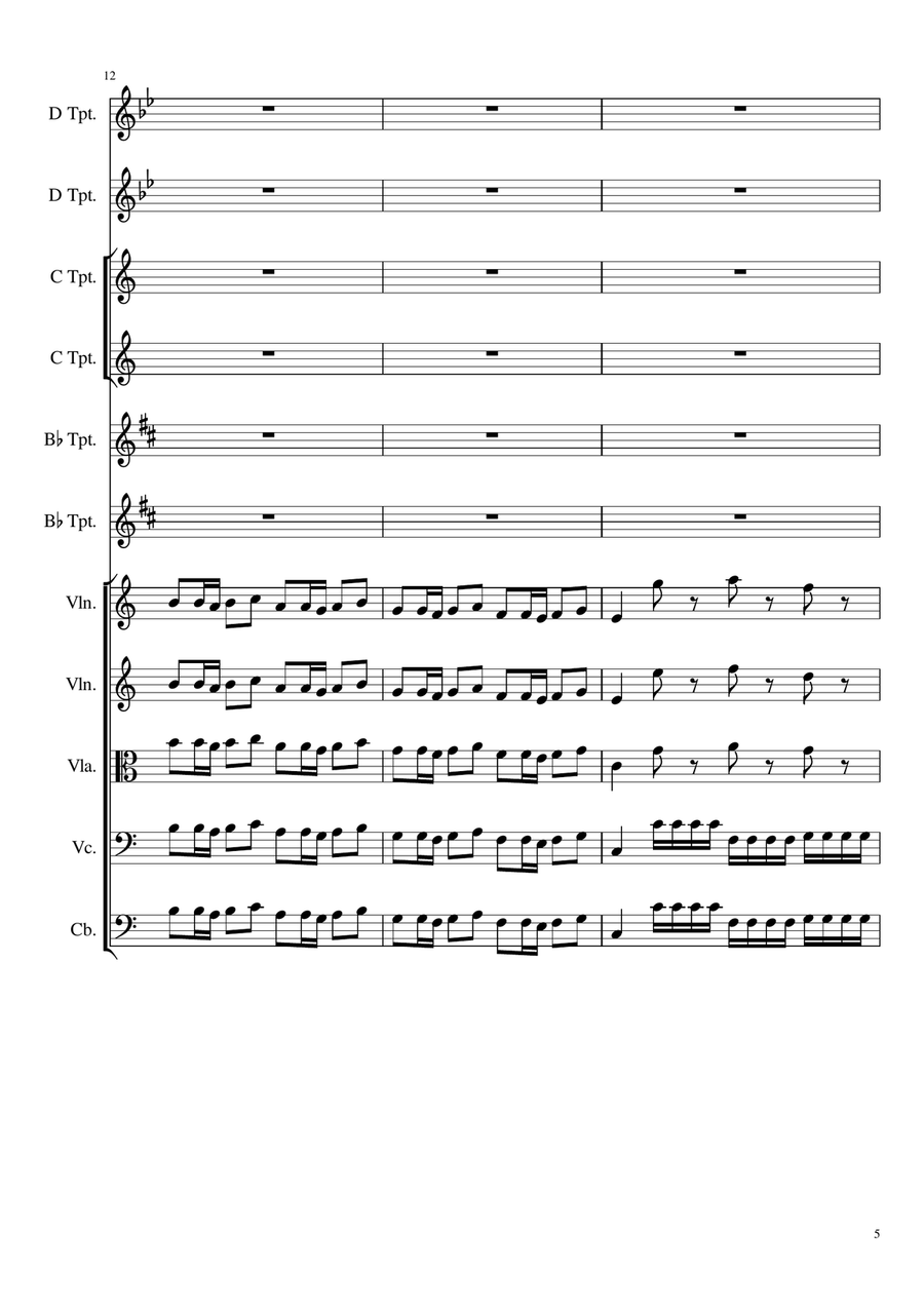 Concerto for Two Trumpets in C major RV537 - Antonio Vivaldi - Score and Parts - Trumpets in Bb, C Chamber Orchestra scores gallery preview page 5