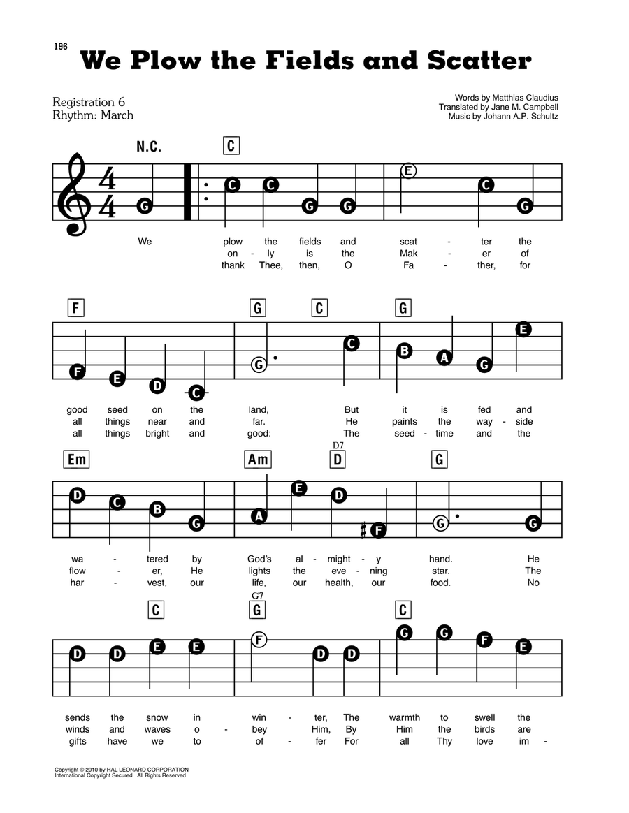 We Plow The Fields And Scatter Electronic Keyboard scores gallery preview page 1