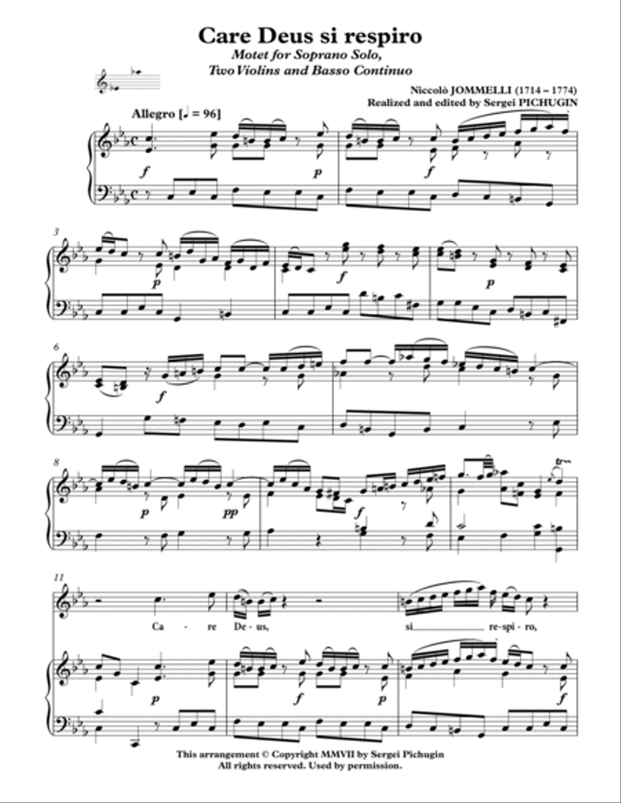JOMMELLI Niccolò: Care Deus si respiro, motet, arranged for Voice and Piano (C minor–E flat major High Voice scores gallery preview page 2