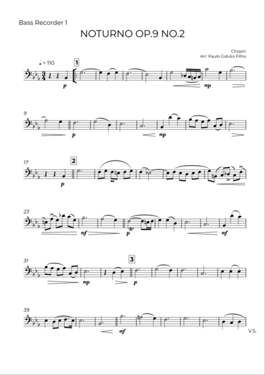 NOTURNO OP.9 NO.2 - CHOPIN – BASS RECORDER TRIO Woodwind Ensemble scores gallery preview page 6