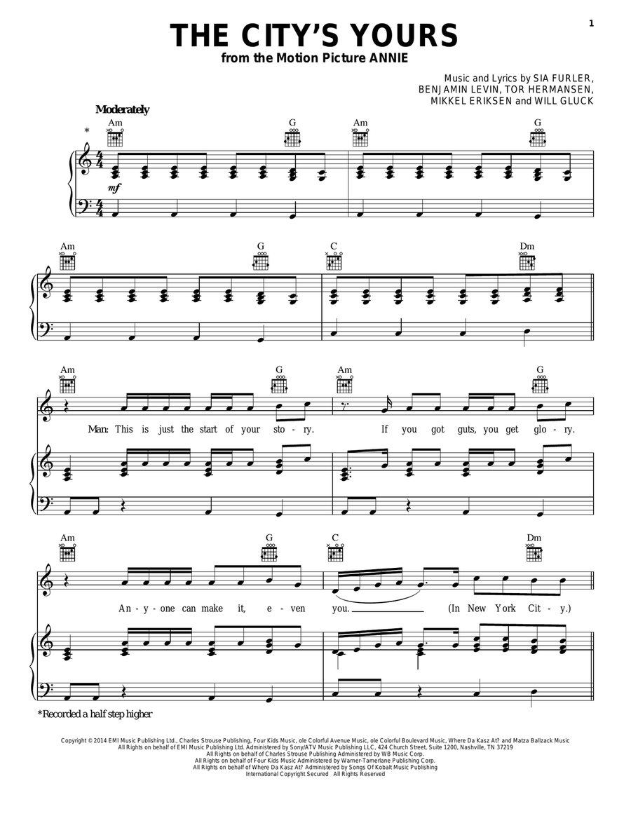 The City's Yours The City's Yours Guitar scores gallery preview page 1