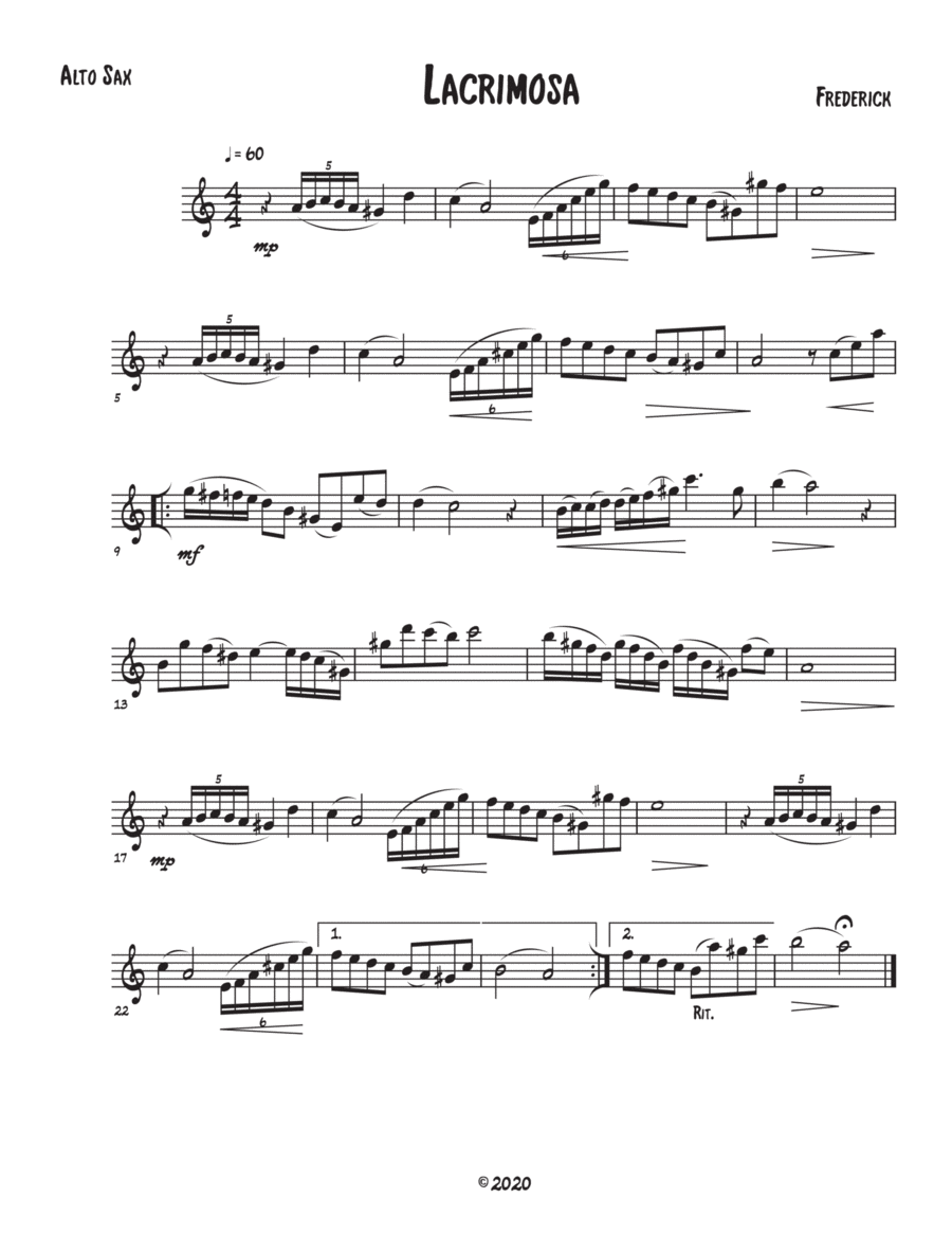 Lacrimosa (Alto Sax solo with piano accompaniment) image number null