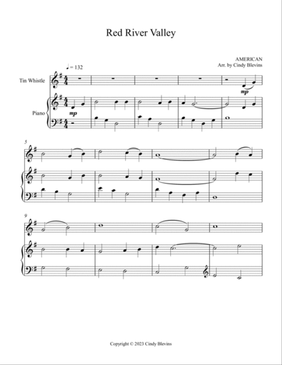 Red River Valley, Piano and Tin Whistle (D) Piano scores gallery preview page 2
