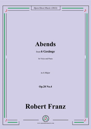 Book cover for Franz-Abends,in A Major,Op.20 No.4,for Voice and Piano