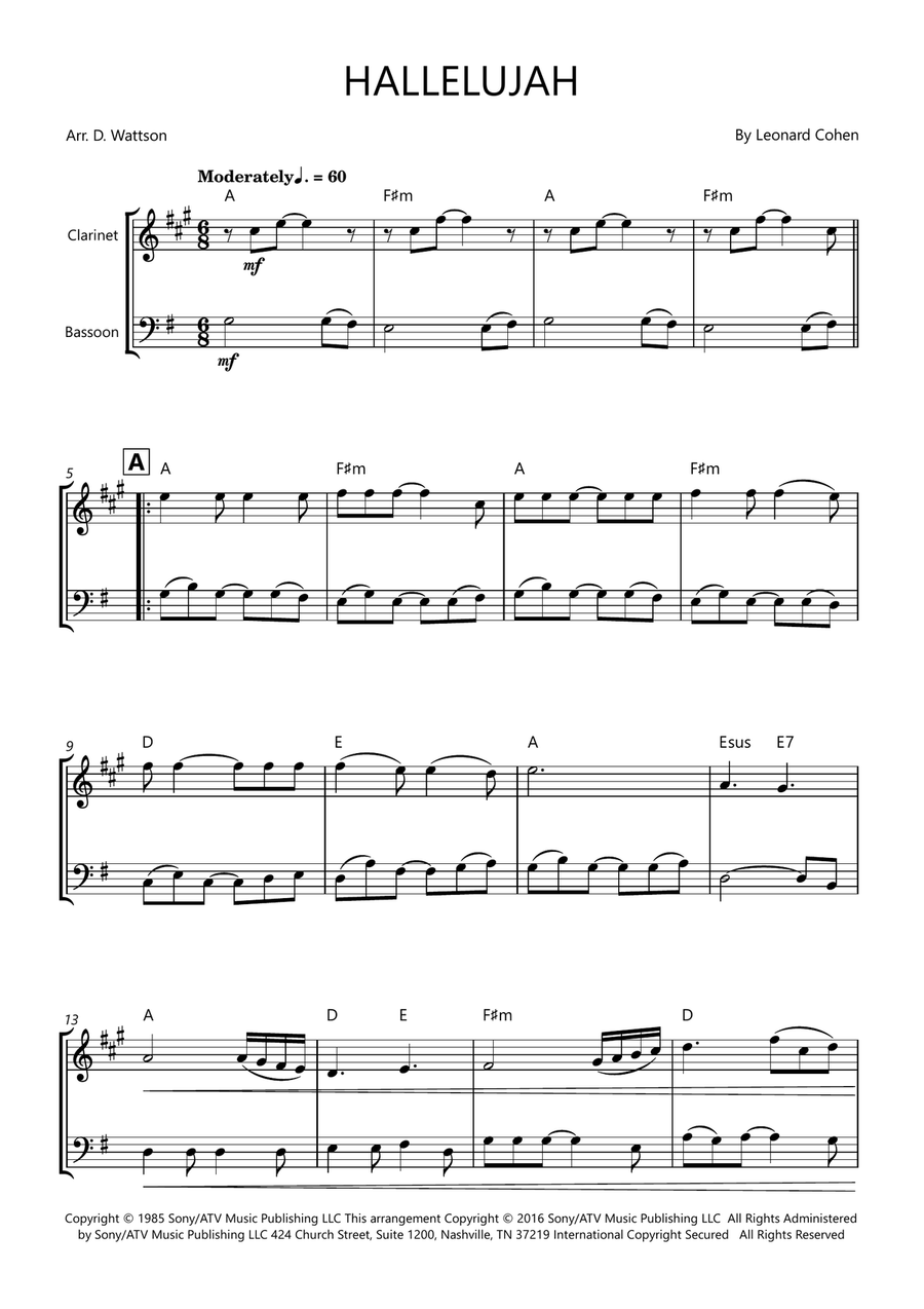 Hallelujah Woodwind Duet scores gallery preview page 1