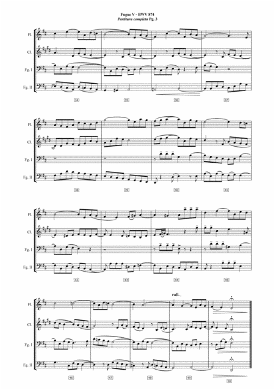 Fugue V - J.S. Bach - The Well-Tempered Clavier Book II - BWV 874 Woodwind Quartet scores gallery preview page 3