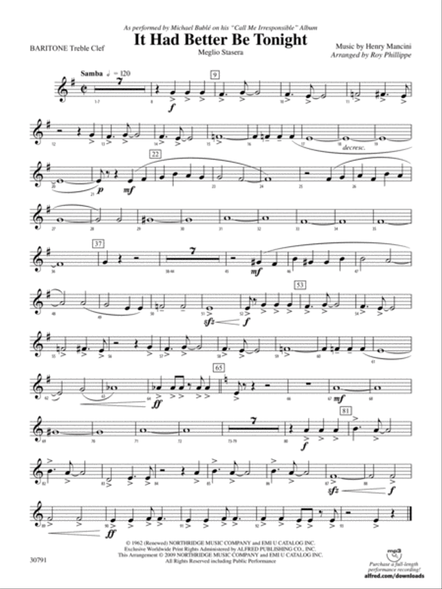 It Had Better Be Tonight (Meglio Stasera): Baritone T.C. Concert Band scores gallery preview page 1