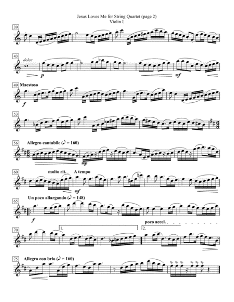 Jesus Loves Me for String Quartet String Quartet scores gallery preview page 2