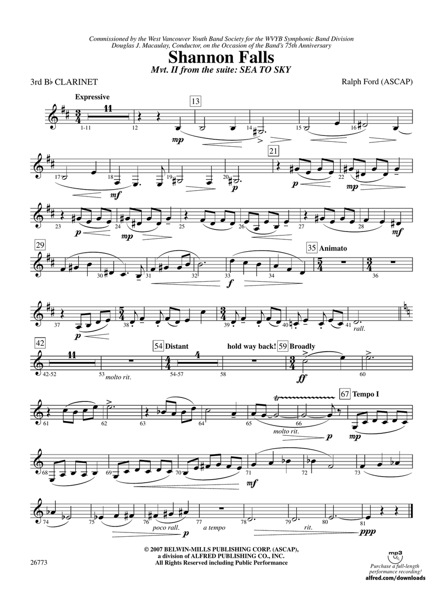 Shannon Falls (Movement 2 from Sea to Sky): 3rd B-flat Clarinet