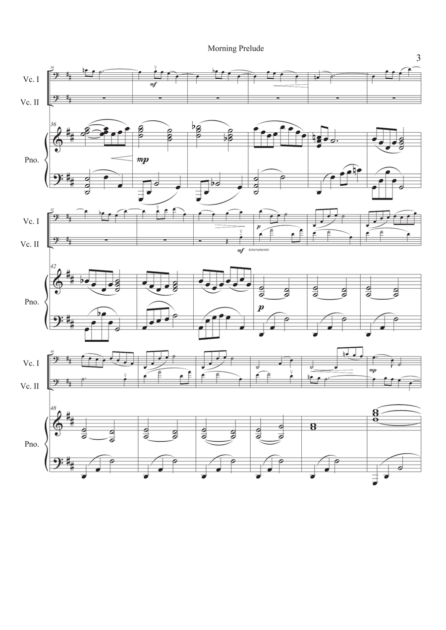 Morning Prelude for Two Cellos and Piano String Duet scores gallery preview page 3