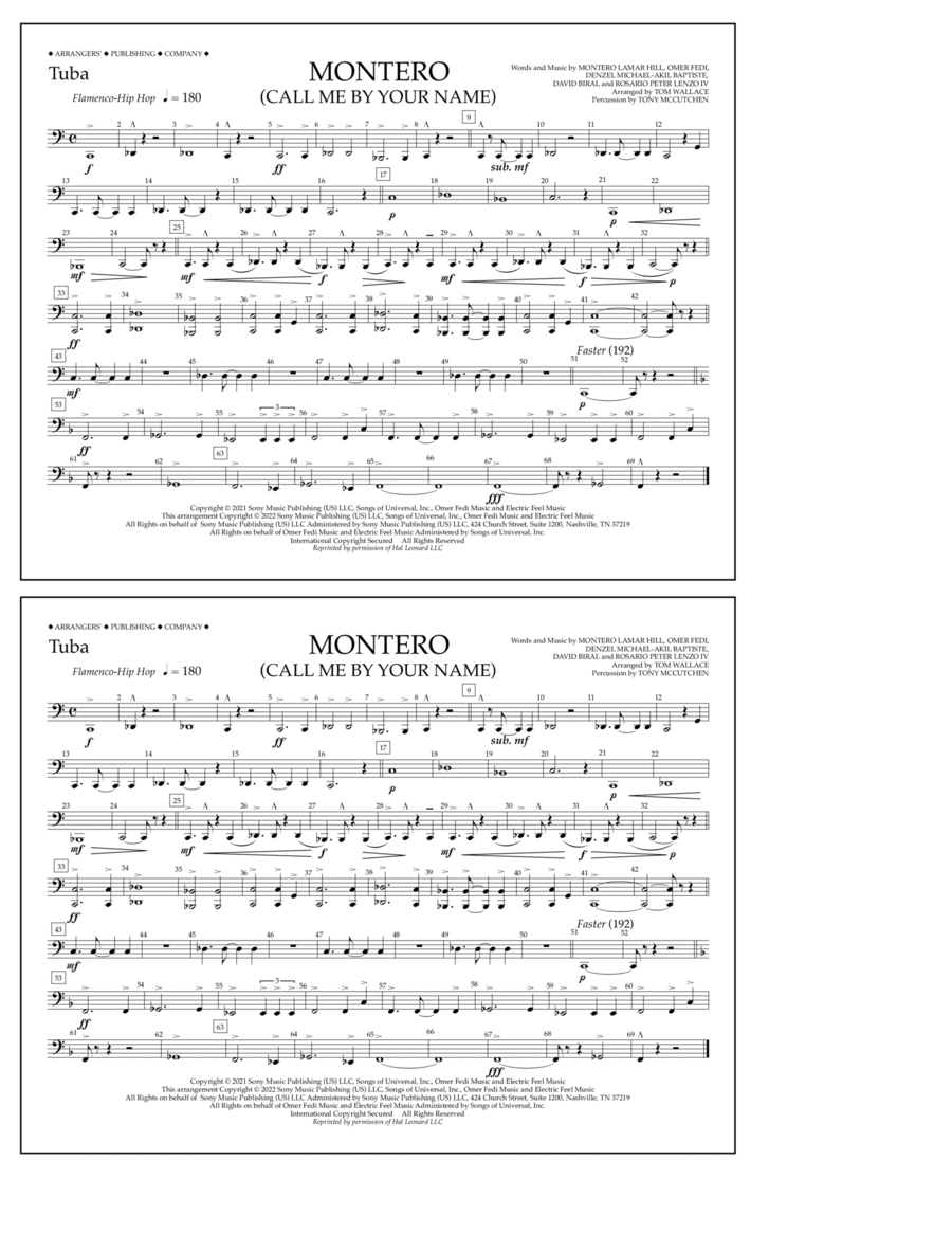 Montero (Call Me By Your Name) (arr. Tom Wallace) - Tuba Marching Band scores gallery preview page 1