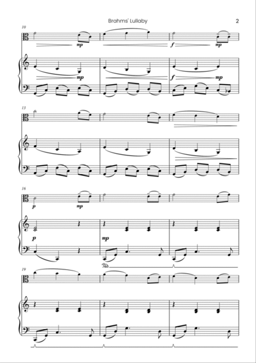 Brahms' Lullaby - Solo viola and piano accompaniment (Easy) Piano scores gallery preview page 3