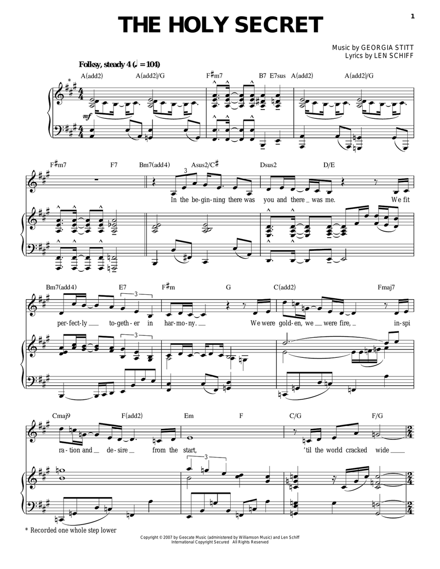 The Holy Secret The Holy Secret Piano, Vocal scores gallery preview page 1
