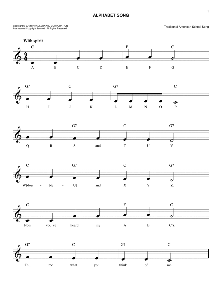 Alphabet Song Piano scores gallery preview page 1
