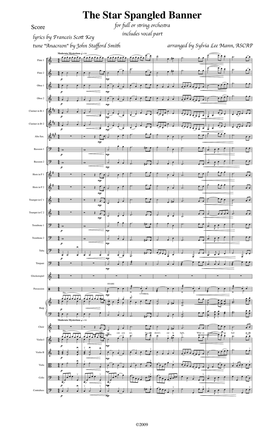 Star Spangled Banner for Orchestra and Voice Full Orchestra scores gallery preview page 2