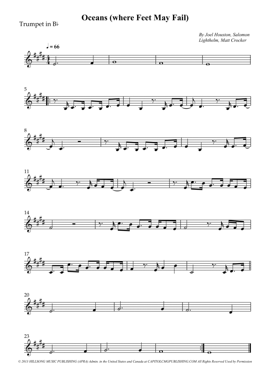 Oceans (where Feet May Fail) B-Flat Trumpet scores gallery preview page 1