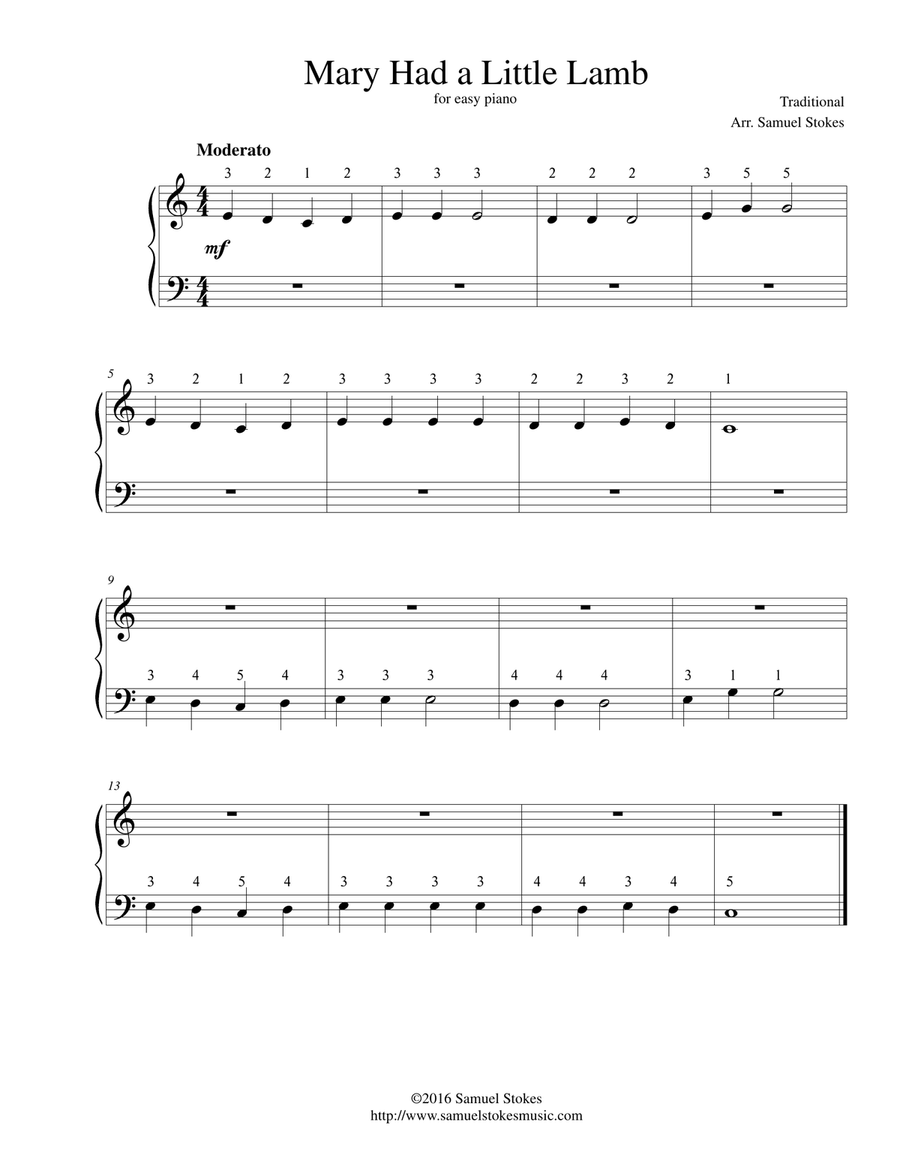 Mary Had a Little Lamb - for very easy piano Mary Had a Little Lamb - for very easy piano Piano Method scores gallery preview page 1