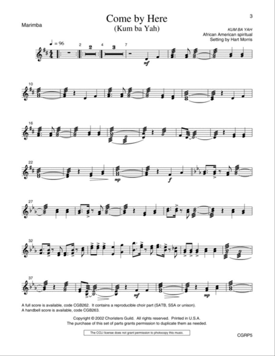 Come by Here Kum ba Yah with reproducible Instrumental Parts Full Score Voice scores gallery preview page 3