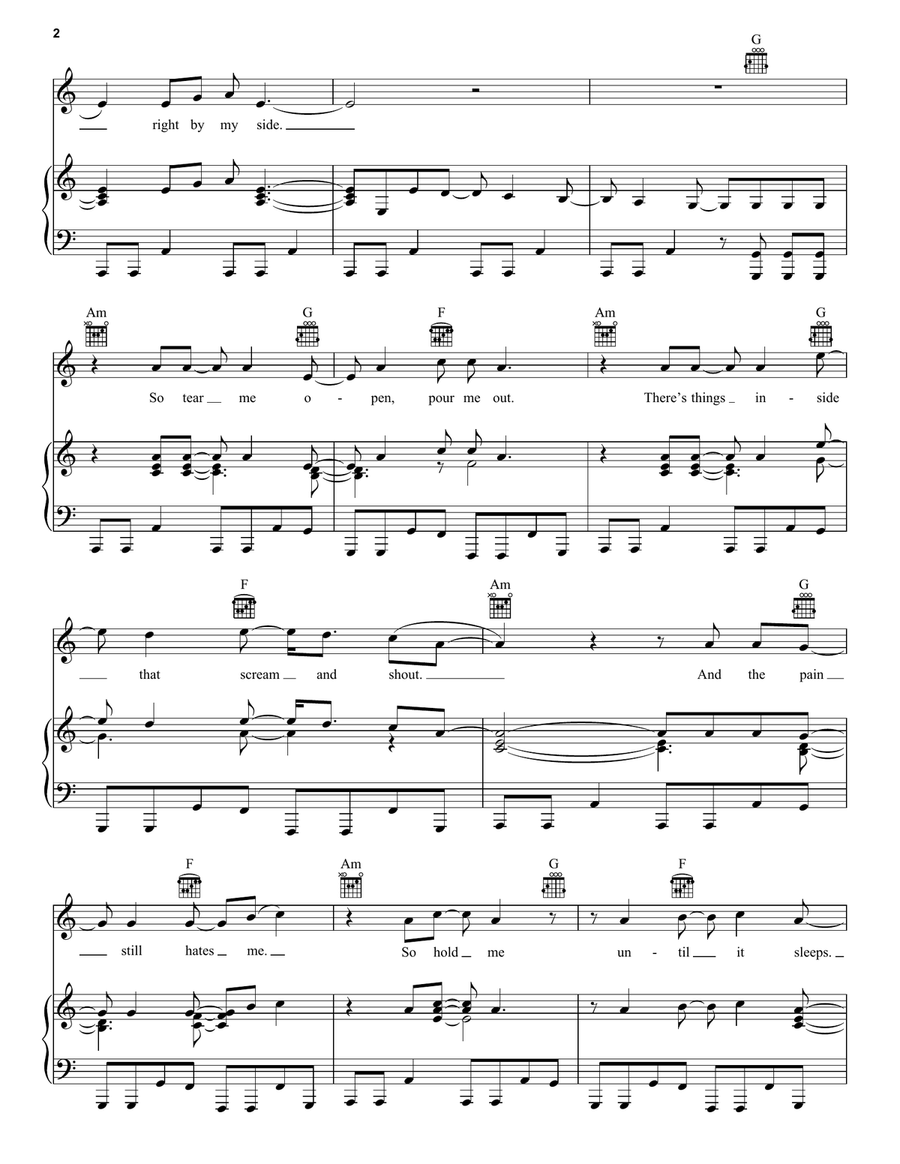 Until It Sleeps Piano, Vocal, Guitar scores gallery preview page 2