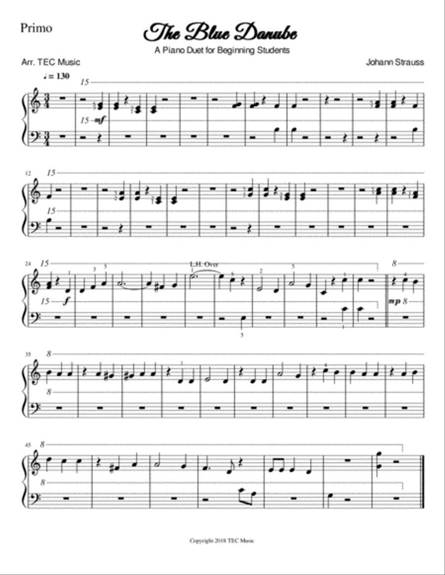 The Blue Danube (A Piano Duet for Beginning Students) Piano Method scores gallery preview page 2