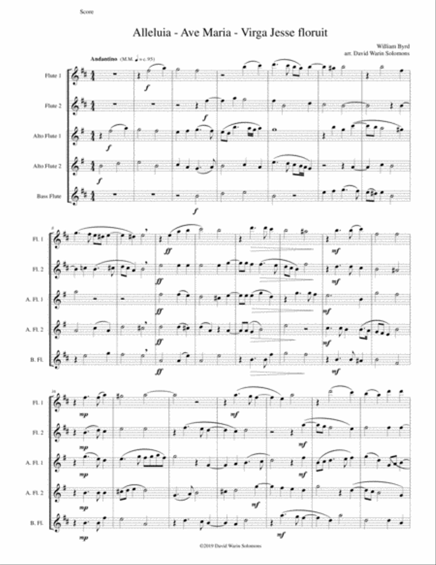 Alleluia - Ave Maria - Virga Jesse floruit arranged for flute quintet Flute Solo scores gallery preview page 1