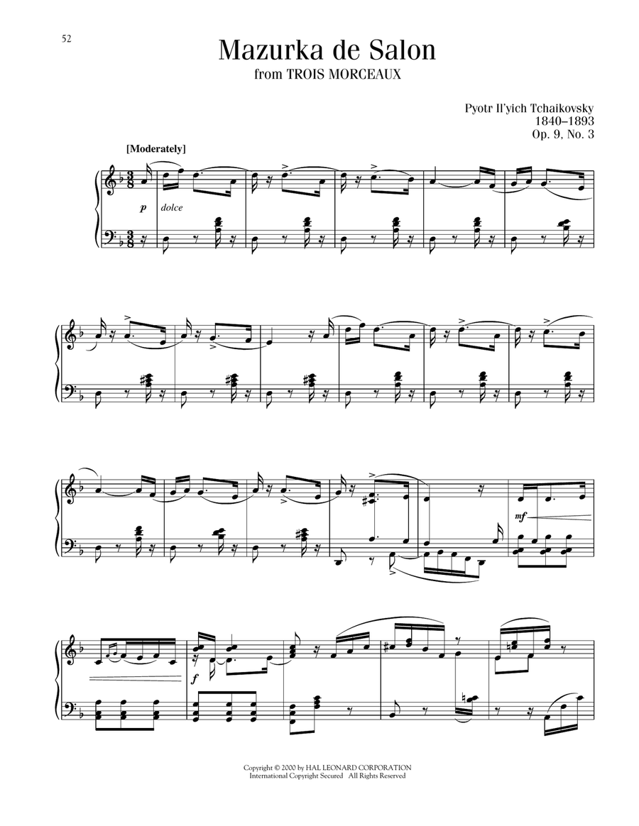 Mazurka De Salon, Op. 9, No. 3 Piano Solo scores gallery preview page 1