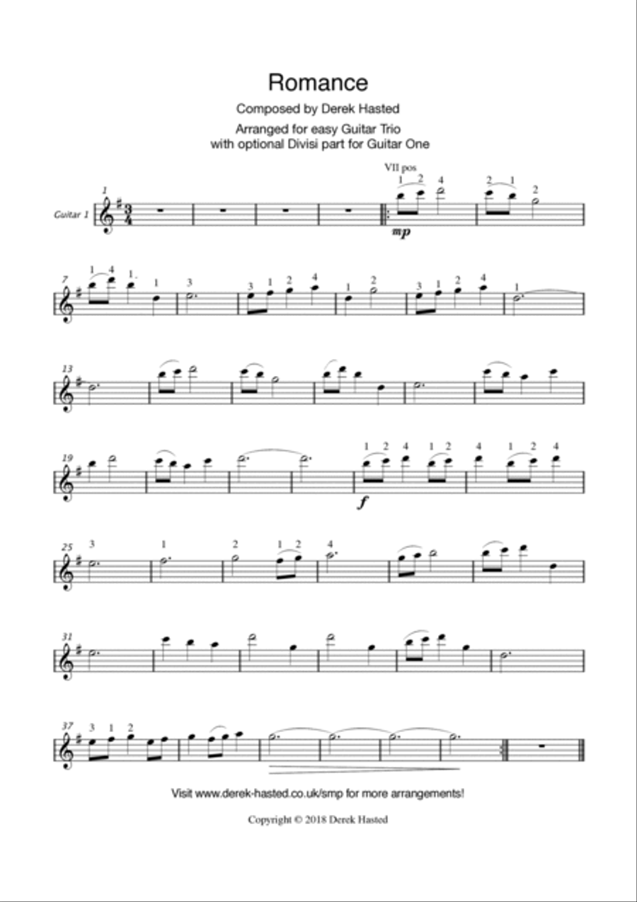 Romance - for easy Guitar Trio/Quartet Guitar Ensemble scores gallery preview page 4