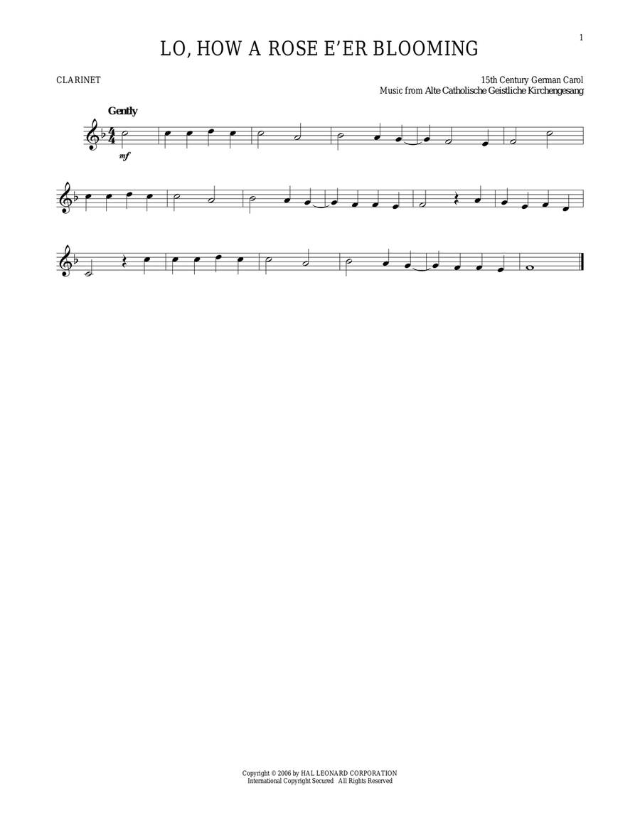 Lo, How A Rose E'er Blooming Clarinet Solo scores gallery preview page 1