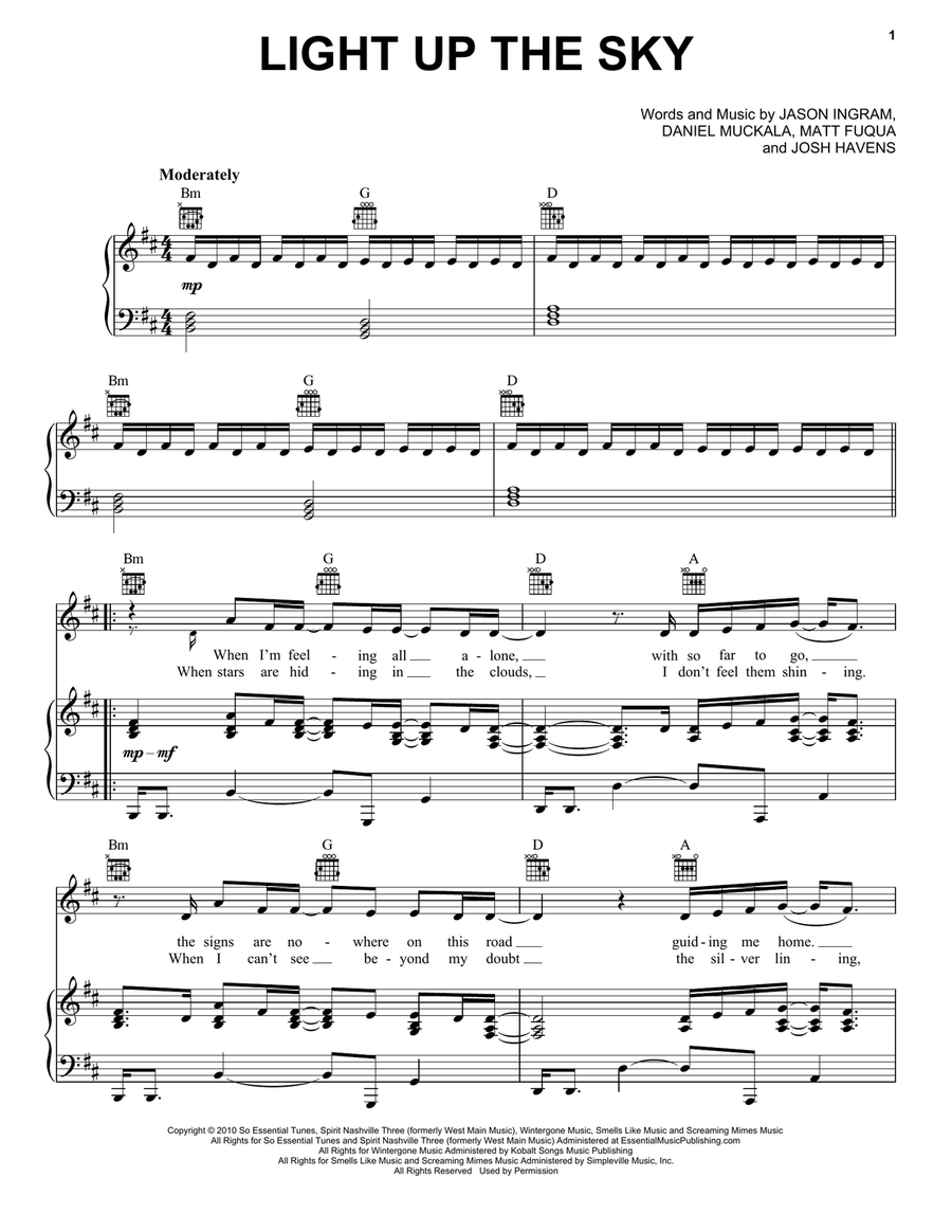 Light Up The Sky Piano, Vocal, Guitar scores gallery preview page 1