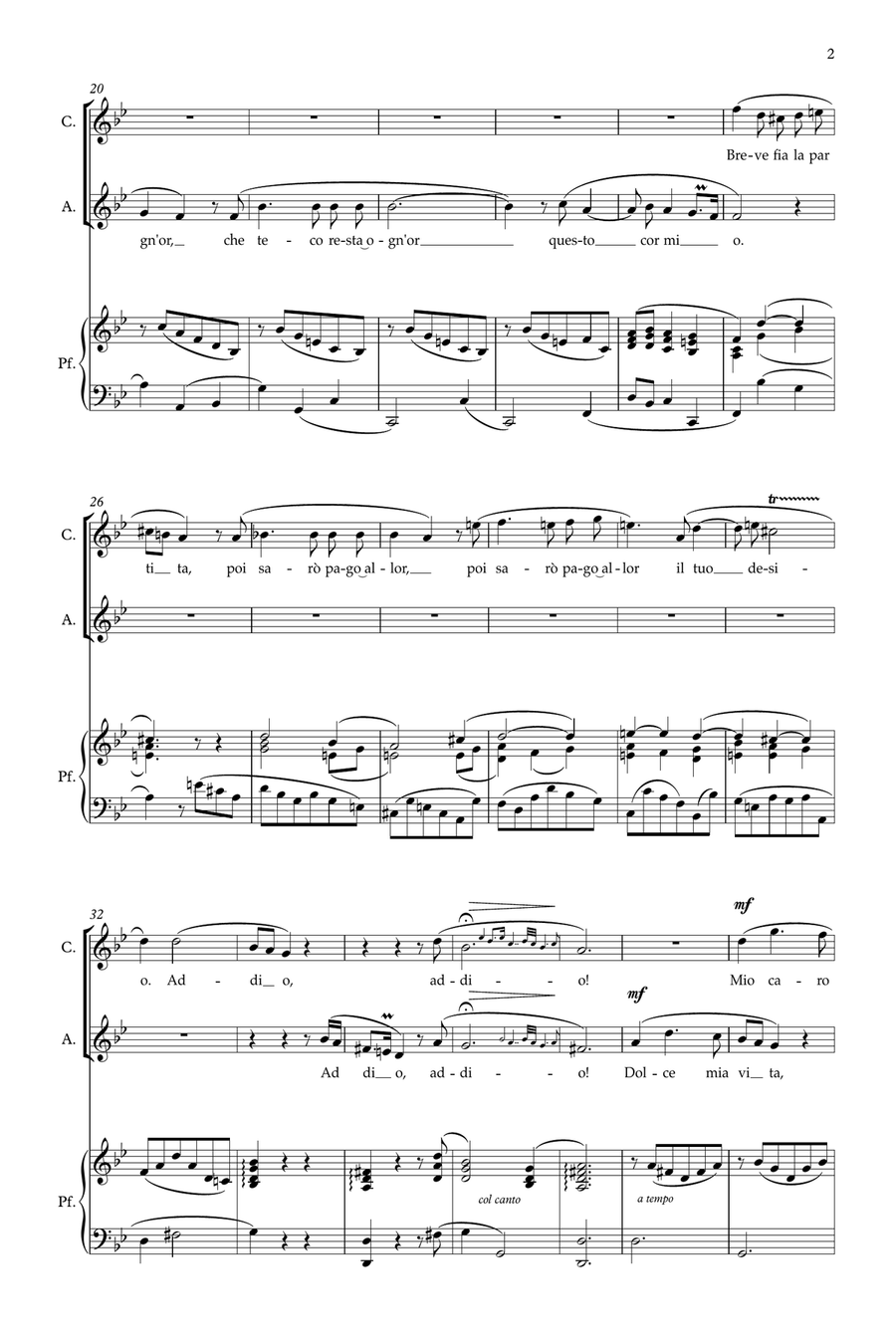 Addio mio caro bene Alto Voice scores gallery preview page 2