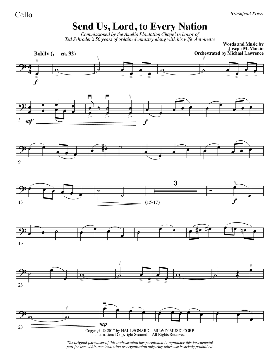 Send Us, Lord, to Every Nation - Cello