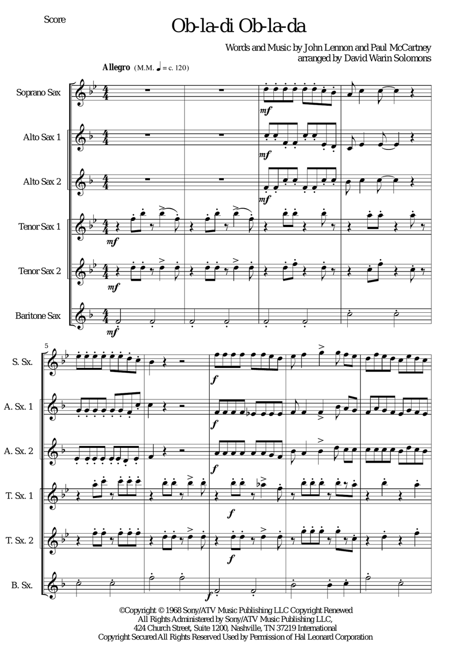 Ob-La-Di, Ob-La-Da Woodwind Quartet scores gallery preview page 1