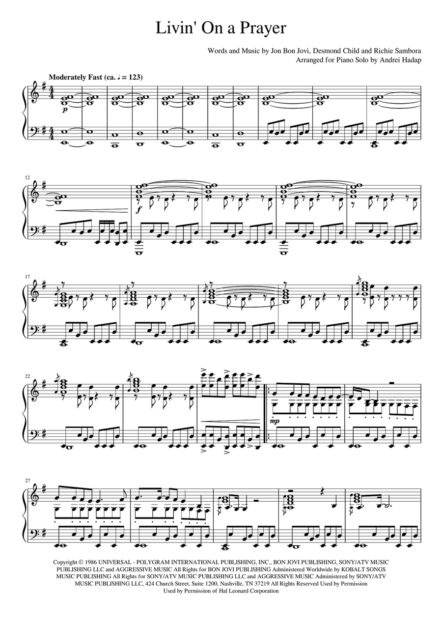 Livin' On A Prayer Piano Solo scores gallery preview page 1