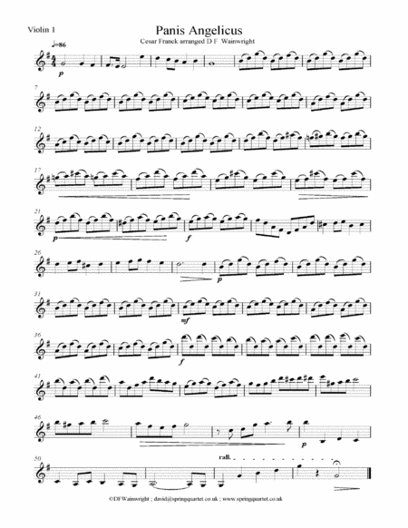 Panis Angelicus by Cesar Franck arranged for string quartet with optional bass, score & parts image number null