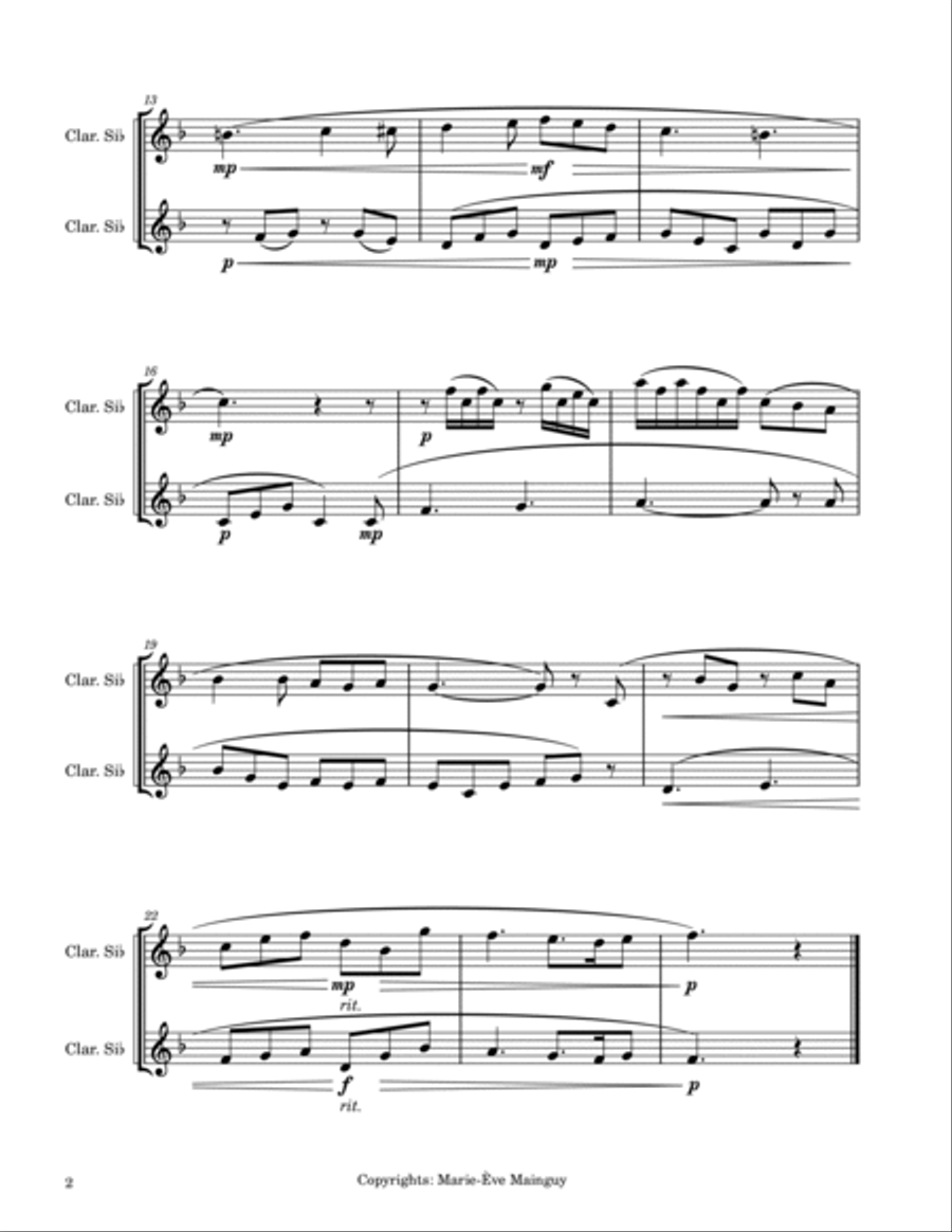 Plaisir d'amour Clarinet Duet scores gallery preview page 2