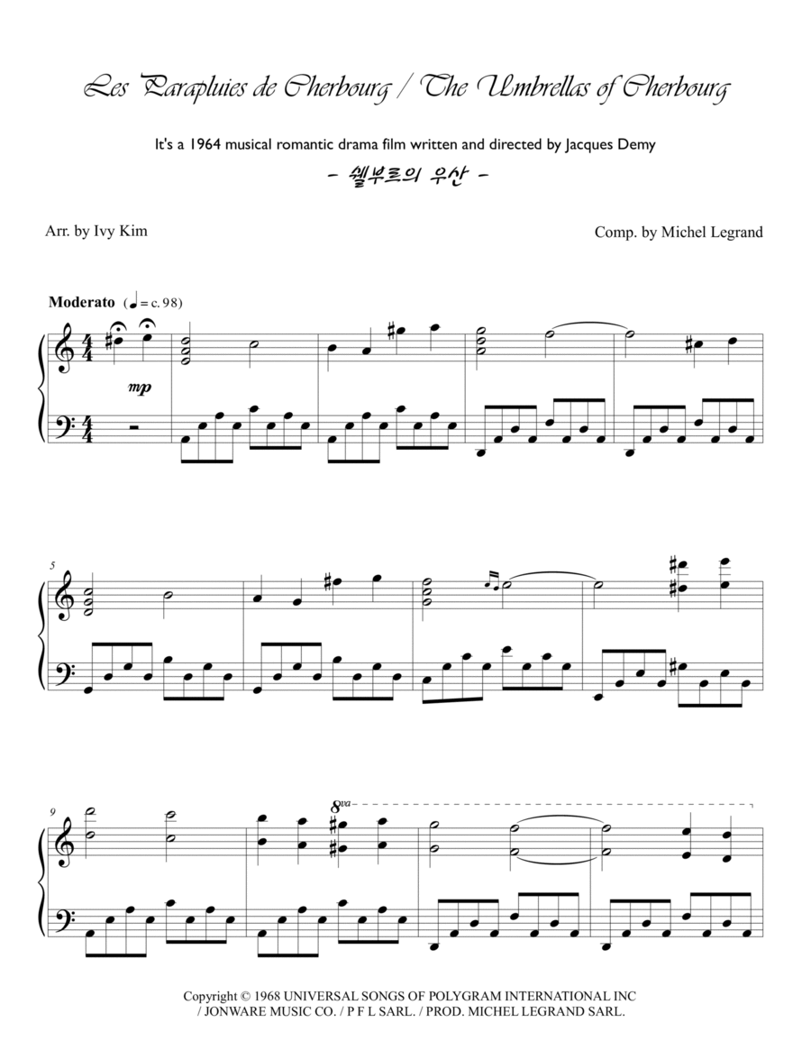 Umbrellas Of Cherbourg Umbrellas Of Cherbourg Piano Solo scores gallery preview page 1
