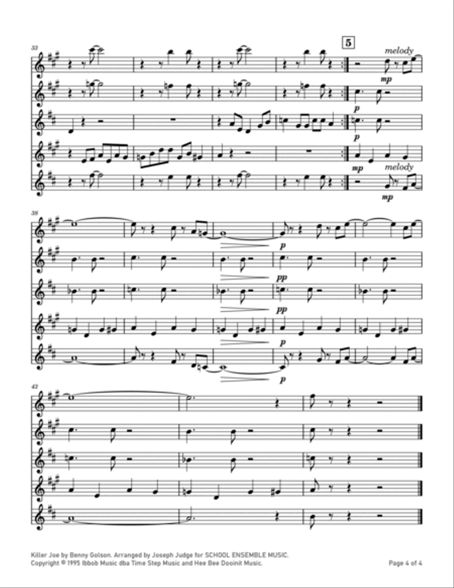 Cool Joe, Mean Joe (killer Joe) Saxophone Quartet scores gallery preview page 4