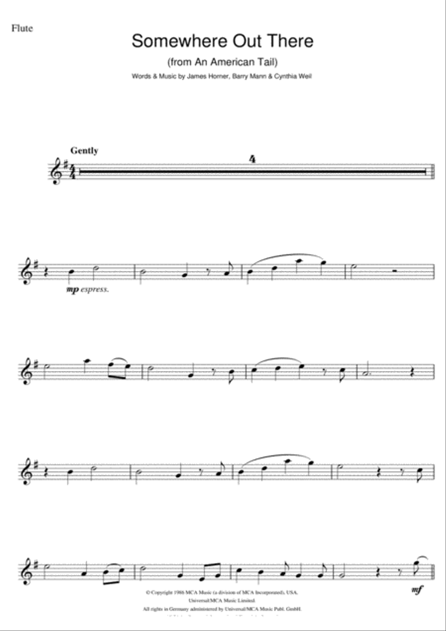 Somewhere Out There (from An American Tail) Flute Solo scores gallery preview page 1