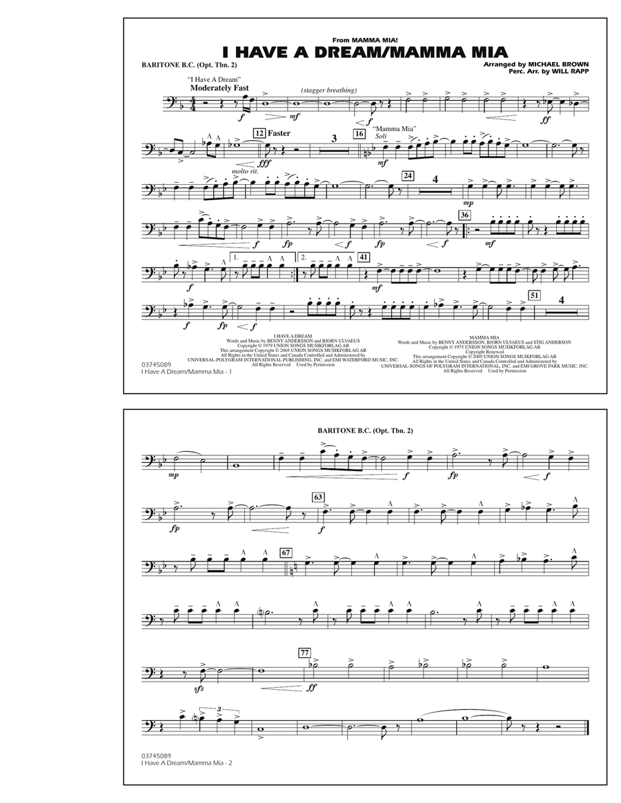 I Have a Dream/Mamma Mia! - Baritone B.C. (Opt. Tbn. 2) Baritone Horn BC scores gallery preview page 1