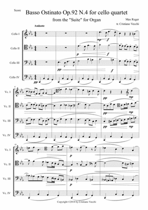 Basso Ostinato Op.92 N.4 for cello quartet