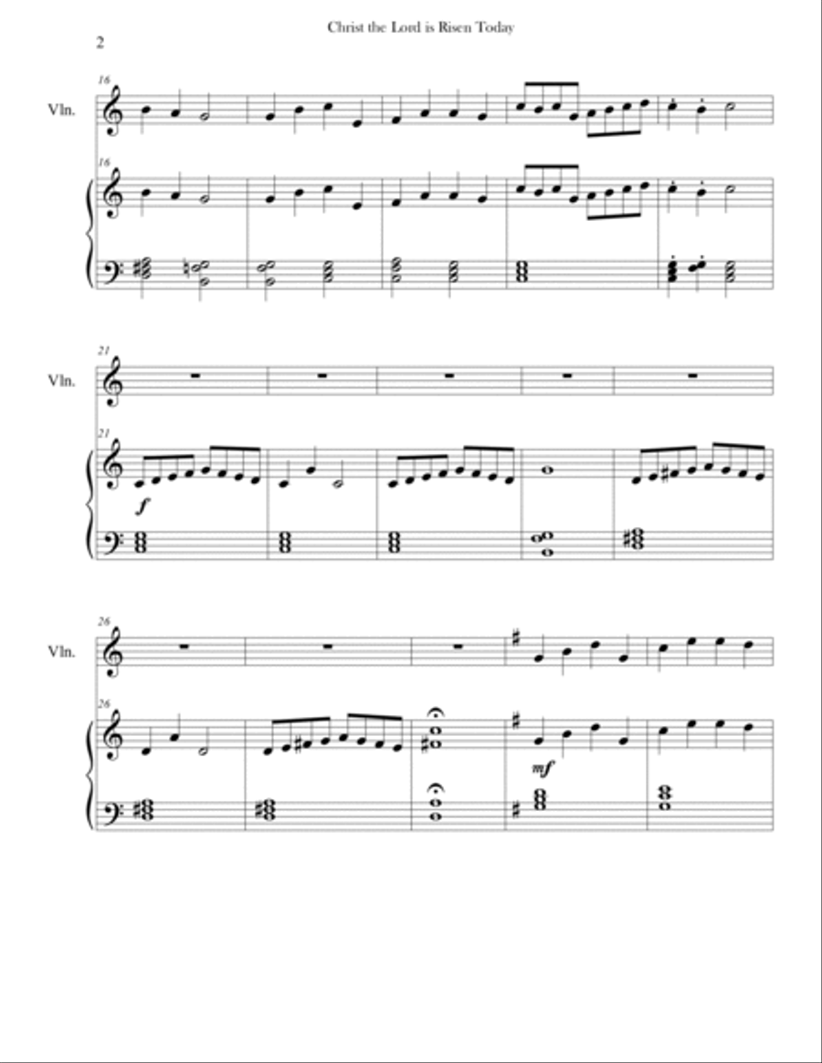 Christ the Lord is Risen Today (Easy Piano & Violin) Christ the Lord is Risen Today (Easy Piano & Violin) Violin Solo scores gallery preview page 2